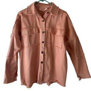Scandal‎ Italy Dowling Denim Jacket Womens Size M Pink Oversized Fringed Boxy